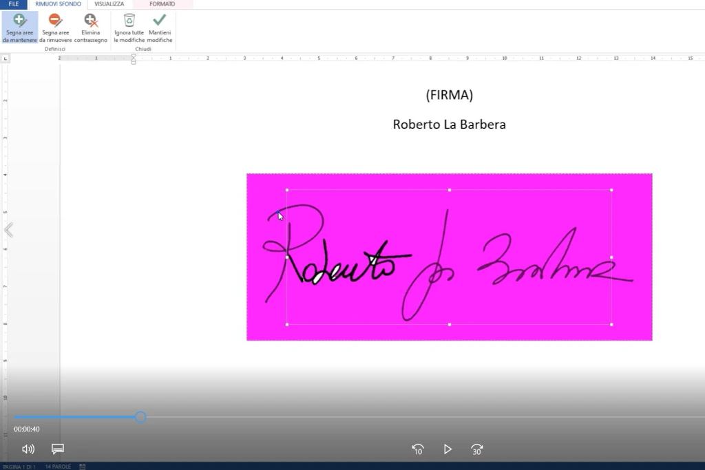 Inserimento della firma in formato immagine nel documento di Microsoft Word